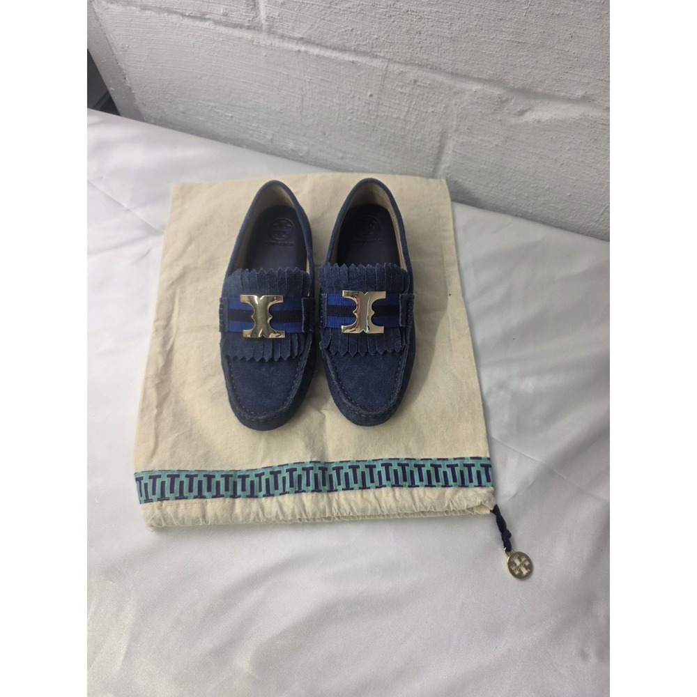 Tory Burch Blue Suede Driving Moccasins Women's Shoes Loafers Size 5.5 New